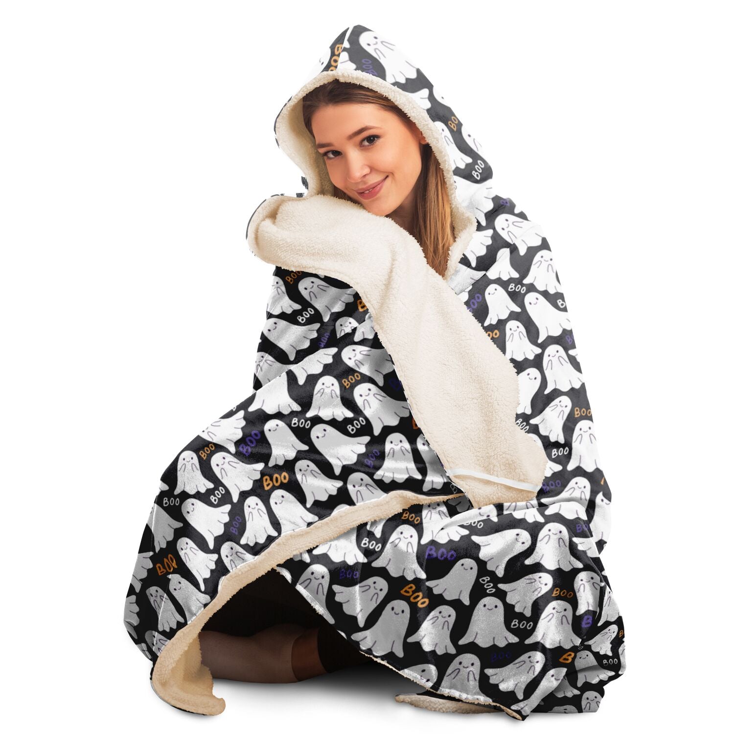 Halloween Boo Spooky Ghosts Patterned Hooded Blanket Costume    - HolidayShoppingFinds