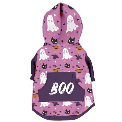 Cute Halloween Pink Dog Hoodie, Spooky Ghosts, Black Cats, Pumpkins & Bats    - HolidayShoppingFinds