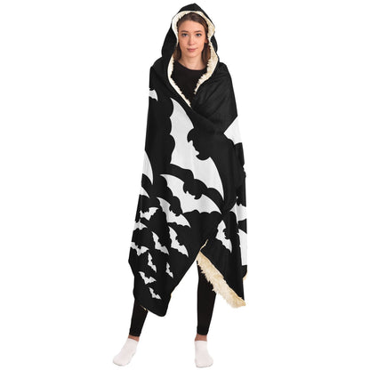 Halloween Hooded Blanket Black with Scary Bats, Unisex, Fleece and Premium Sherpa    - HolidayShoppingFinds