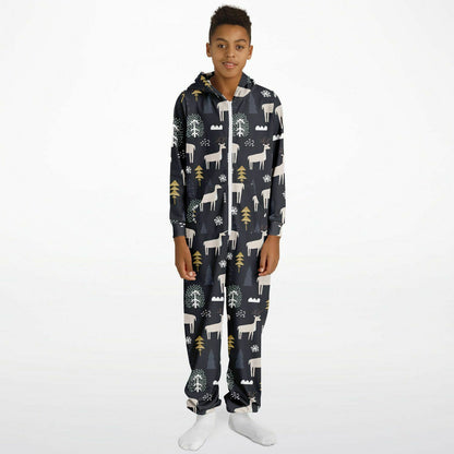 Winter Reindeer & Golden Trees Teens Onesie Athletic Gray Jumpsuit    - HolidayShoppingFinds