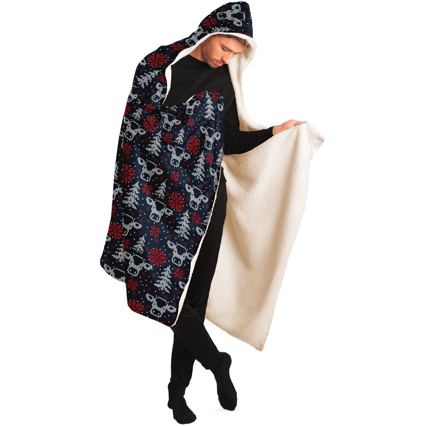 Blue Christmas Cows, Trees & Snowflakes Hooded Blanket    - HolidayShoppingFinds