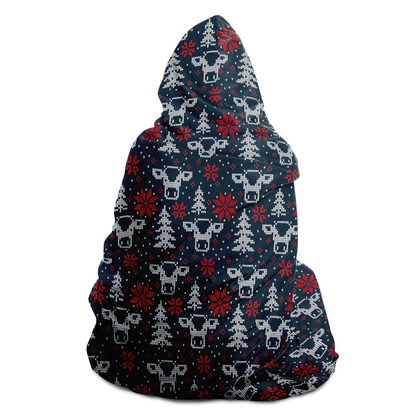 Blue Christmas Cows, Trees & Snowflakes Hooded Blanket    - HolidayShoppingFinds