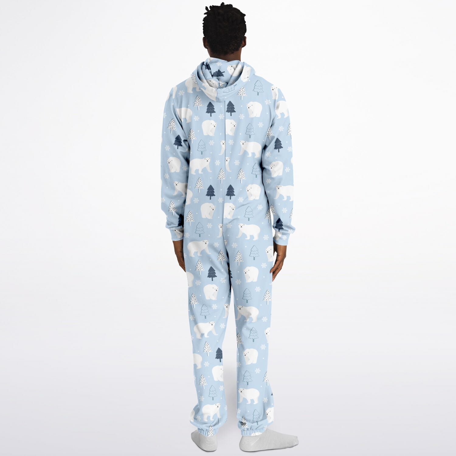 Polar Bears Winter Wonderland Blue Jumpsuit Adult Onesie Gender-Neutral Athletic PJs    - HolidayShoppingFinds