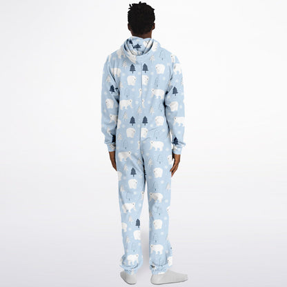 Polar Bears Winter Wonderland Blue Jumpsuit Adult Onesie Gender-Neutral Athletic PJs    - HolidayShoppingFinds