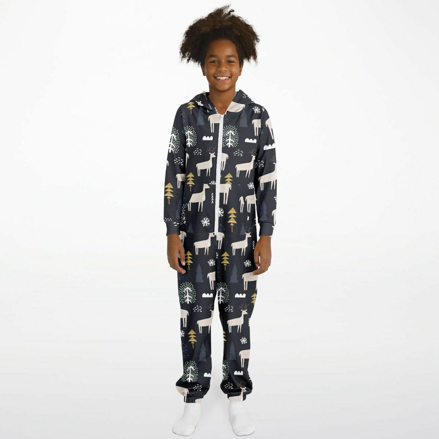 Winter Reindeer & Golden Trees Teens Onesie Athletic Gray Jumpsuit    - HolidayShoppingFinds