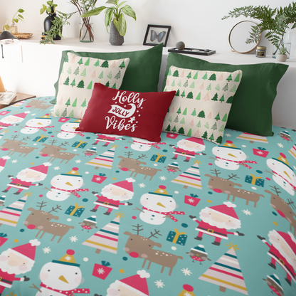 Merry Trio Green Duvet Cover with Santa, Snowman & Reindeer Twin/TwinXL/Queen/King Duvet    - HolidayShoppingFinds