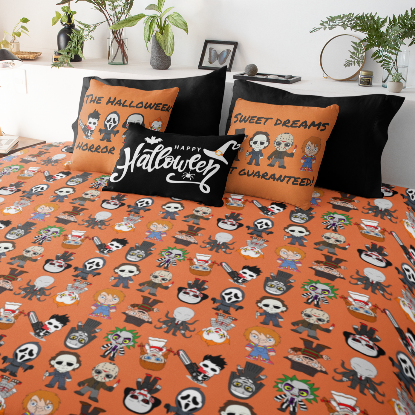 Halloween Killers Duvet Cover, Horror Movie Villains Orange Twin/TwinXL/Queen/King Duvet    - HolidayShoppingFinds