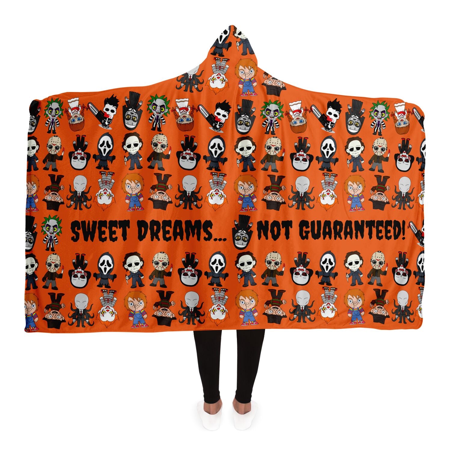 Halloween Killers Hooded Blanket "Sweet Dreams Not Guaranteed!"- Orange Adults Premium Sherpa  - HolidayShoppingFinds