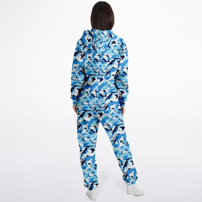 Winter Wildlife Blue Jumpsuit Adult Onesie Unisex Athletic One-Piece PJs    - HolidayShoppingFinds