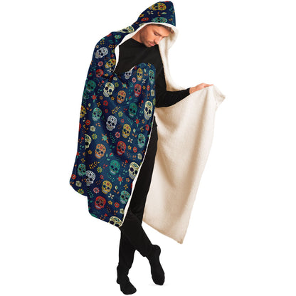 Blue Sugar Skull Day of the Dead Hooded Blanket, Dia de los Muertos    - HolidayShoppingFinds