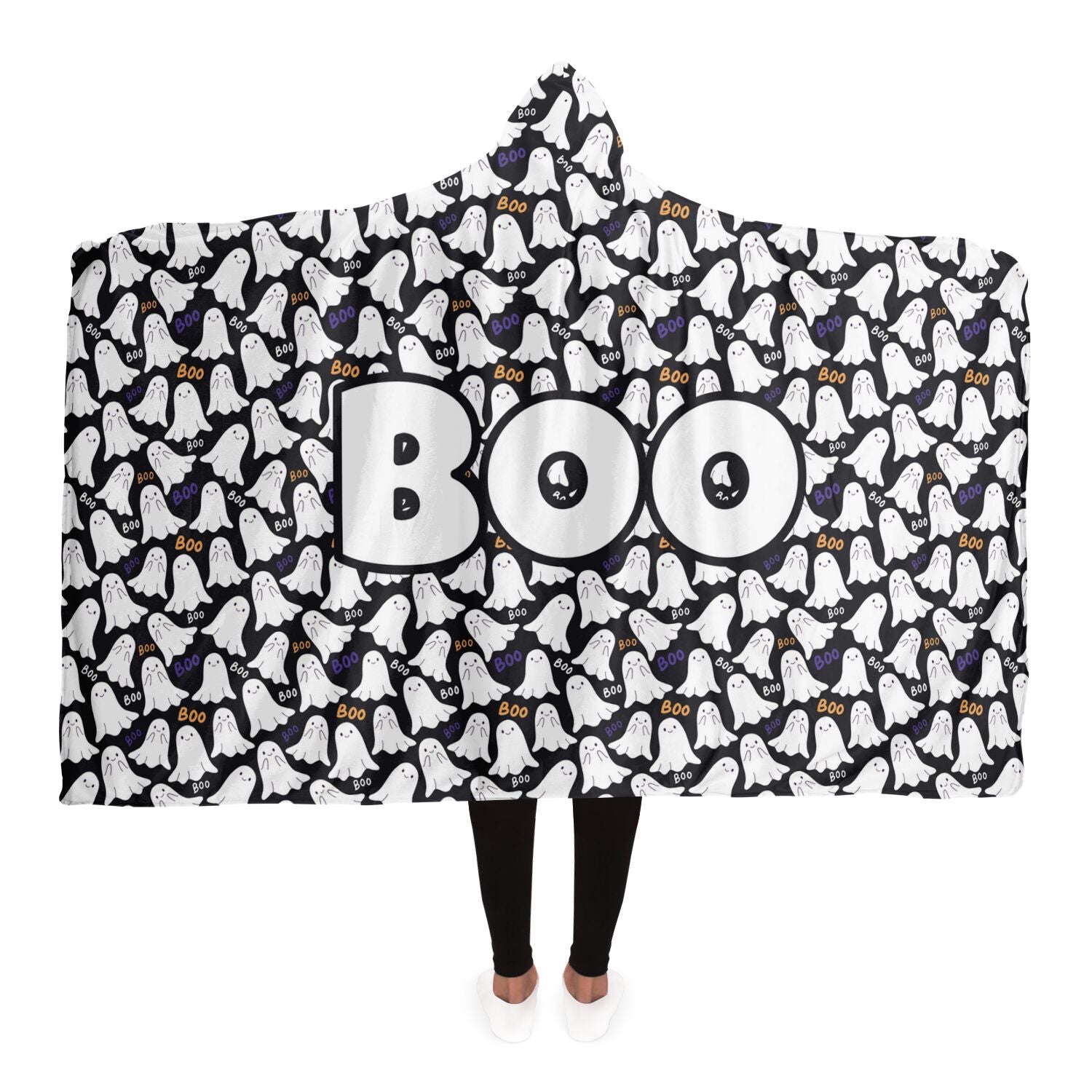 Halloween Boo Spooky Ghosts Patterned Hooded Blanket Costume    - HolidayShoppingFinds