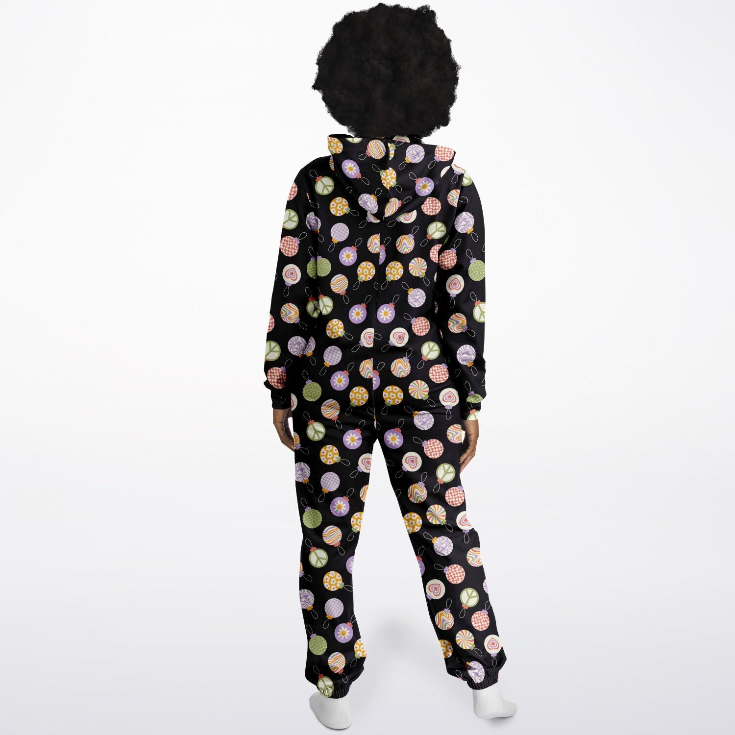 Colorful Christmas Ornaments Black Jumpsuit Adult Onesie Gender-Neutral Athletic    - HolidayShoppingFinds