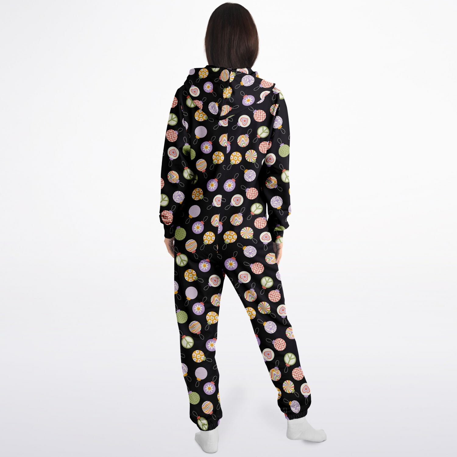 Colorful Christmas Ornaments Black Jumpsuit Adult Onesie Gender-Neutral Athletic    - HolidayShoppingFinds