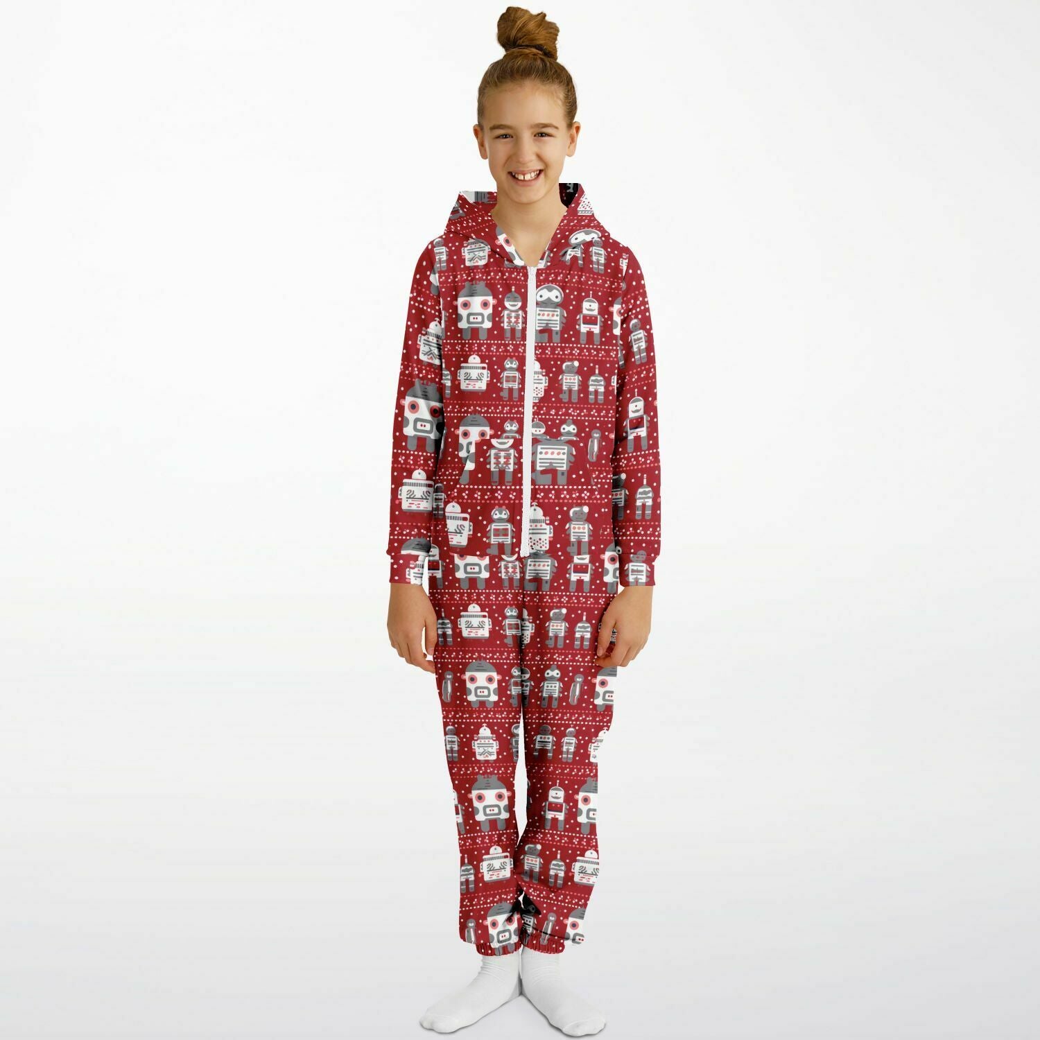 Teens Robots Red Onesie, Union Suit Athletic Jumpsuit for Gamers Tech Enthusiasts    - HolidayShoppingFinds