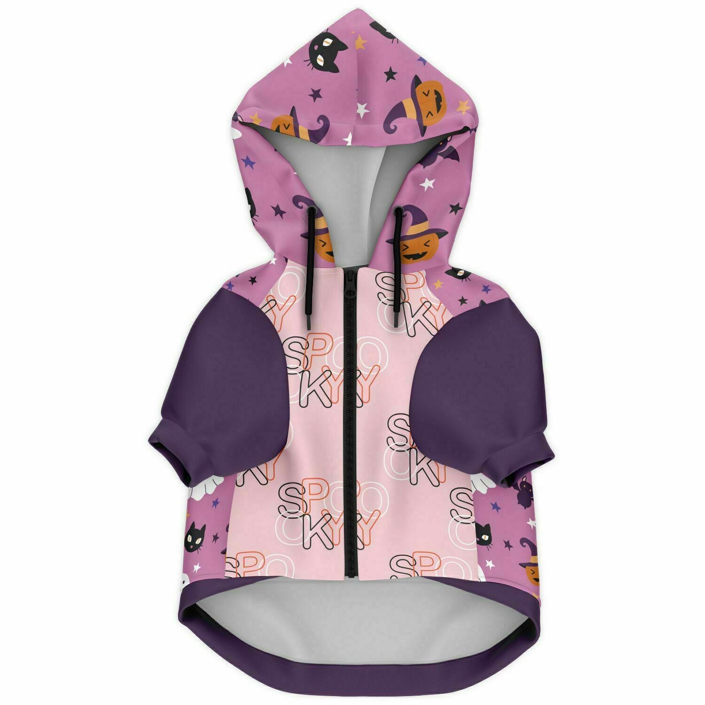 Cute Halloween Pink Dog Hoodie, Spooky Ghosts, Black Cats, Pumpkins & Bats    - HolidayShoppingFinds