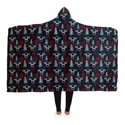 Blue Christmas Cows, Trees & Snowflakes Hooded Blanket    - HolidayShoppingFinds