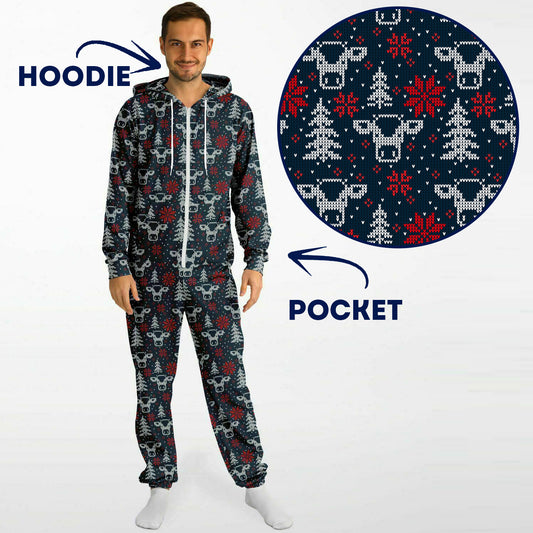 Blue Christmas Jumpsuit Adult Onesie Unisex Athletic One-Piece    - HolidayShoppingFinds