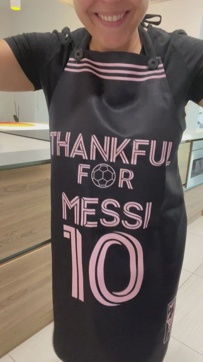 Thankful for Messi 10 Chef Apron, Miami Fútbol Soccer Fan Cooking Wear Pink Apron