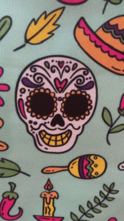 Sugar Skull Pillowcase, Day of the Dead Pillow Cover, Dia de Los Muertos Pillow, Halloween Pillow, Turquoise Decorative Square Pillow