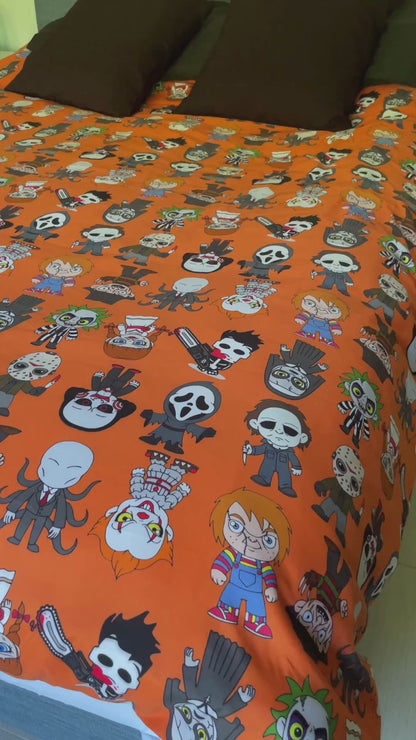 Halloween Killers Duvet Cover, Horror Movie Villains Orange Twin/TwinXL/Queen/King Duvet