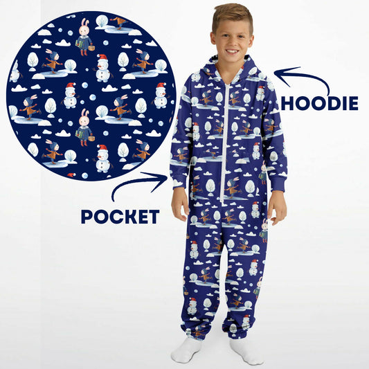 Frosty & Friends Blue Winter Teens Onesie: Boys & Girls Union Suit Athletic Jumpsuit    - HolidayShoppingFinds