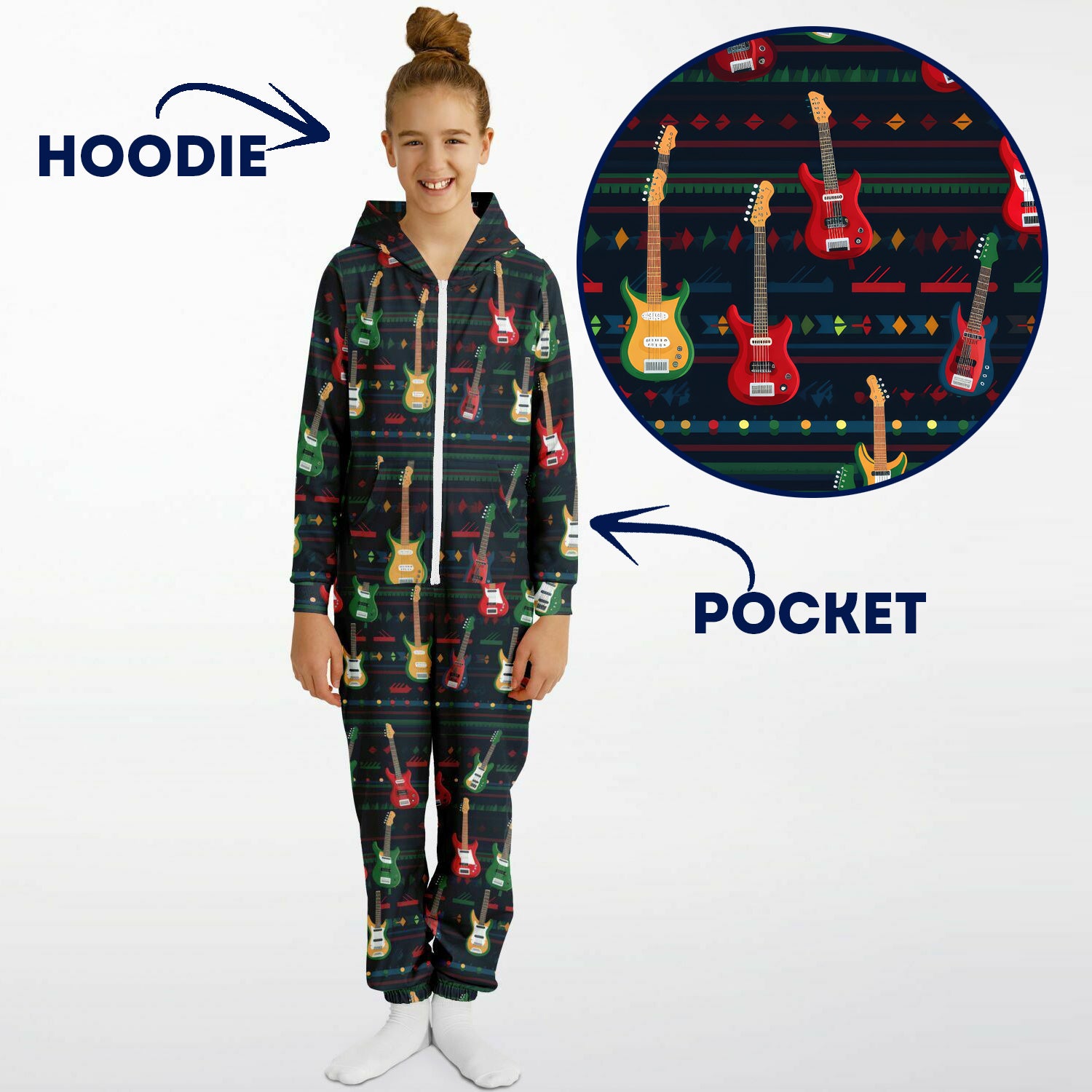 Rockstar Electric Guitars Teens Onesie, Colorful Guitars Blue Athletic Jumpsuit    - HolidayShoppingFinds