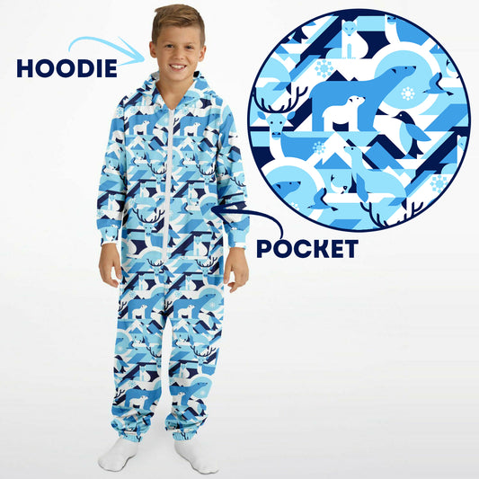 Winter Wildlife Blue Teens Onesie: Boys & Girls Union Suit Athletic Jumpsuit    - HolidayShoppingFinds