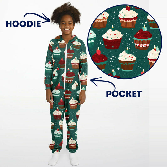 Holiday Cupcake Teens Onesie: Boys & Girls Union Suit Athletic Green Jumpsuit    - HolidayShoppingFinds