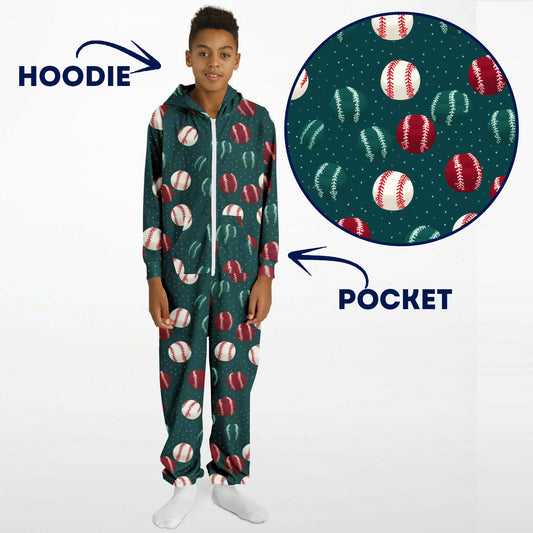 Teens  Baseball-Themed Onesie, Union Suit Green Athletic Jumpsuit    - HolidayShoppingFinds