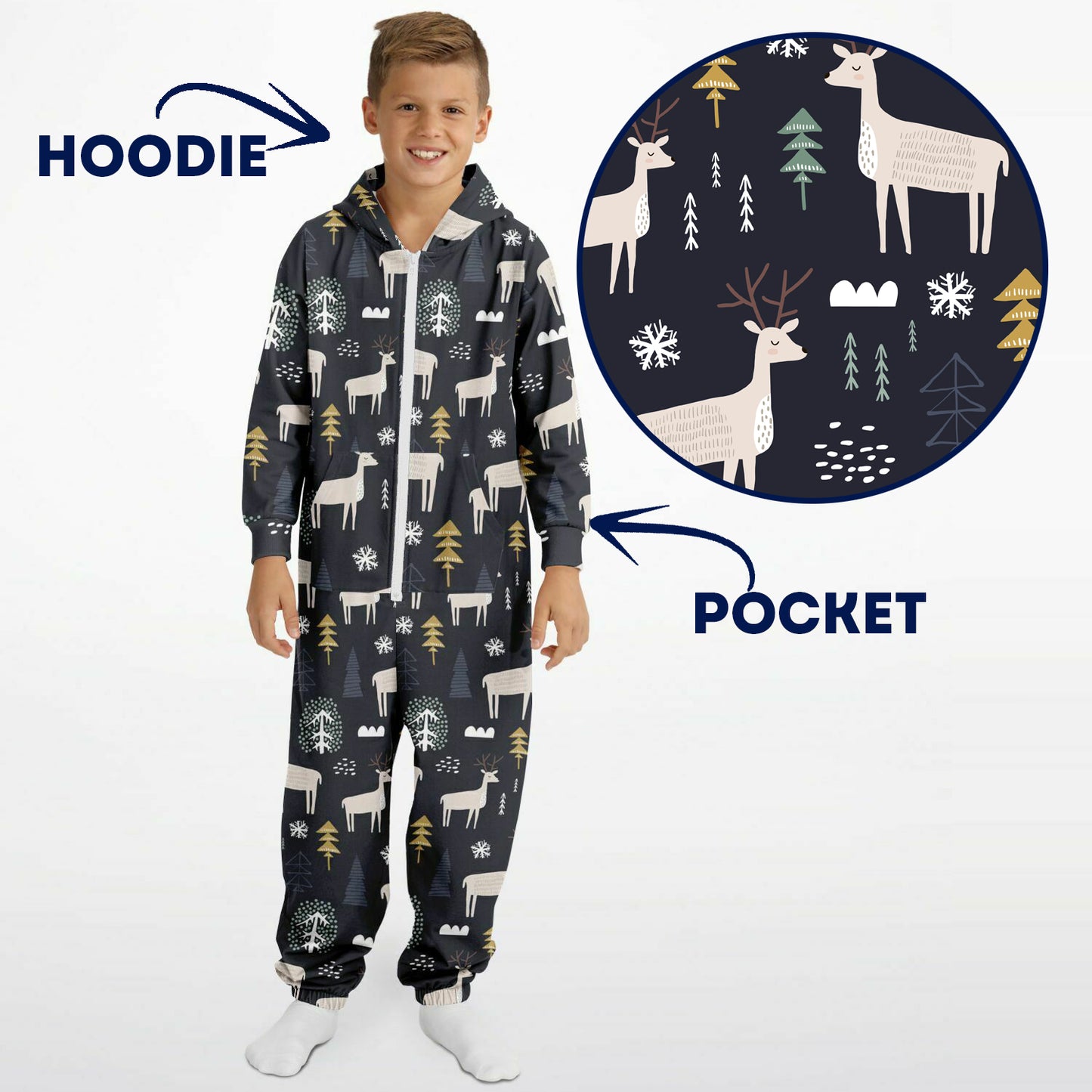 Winter Reindeer & Golden Trees Teens Onesie Athletic Gray Jumpsuit    - HolidayShoppingFinds