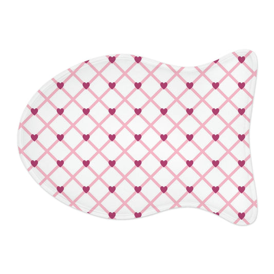 Lovely Pink Hearts Valentine Pet Feeding Mat Fish Shape Cat Food Mat Fish shape (19" × 14") White  - HolidayShoppingFinds