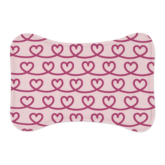 Pink Heart Drawing Pet Feeding Mat Bone Shape Dog/Cat Food Placemat Bone shape (19" x 14") White  - HolidayShoppingFinds