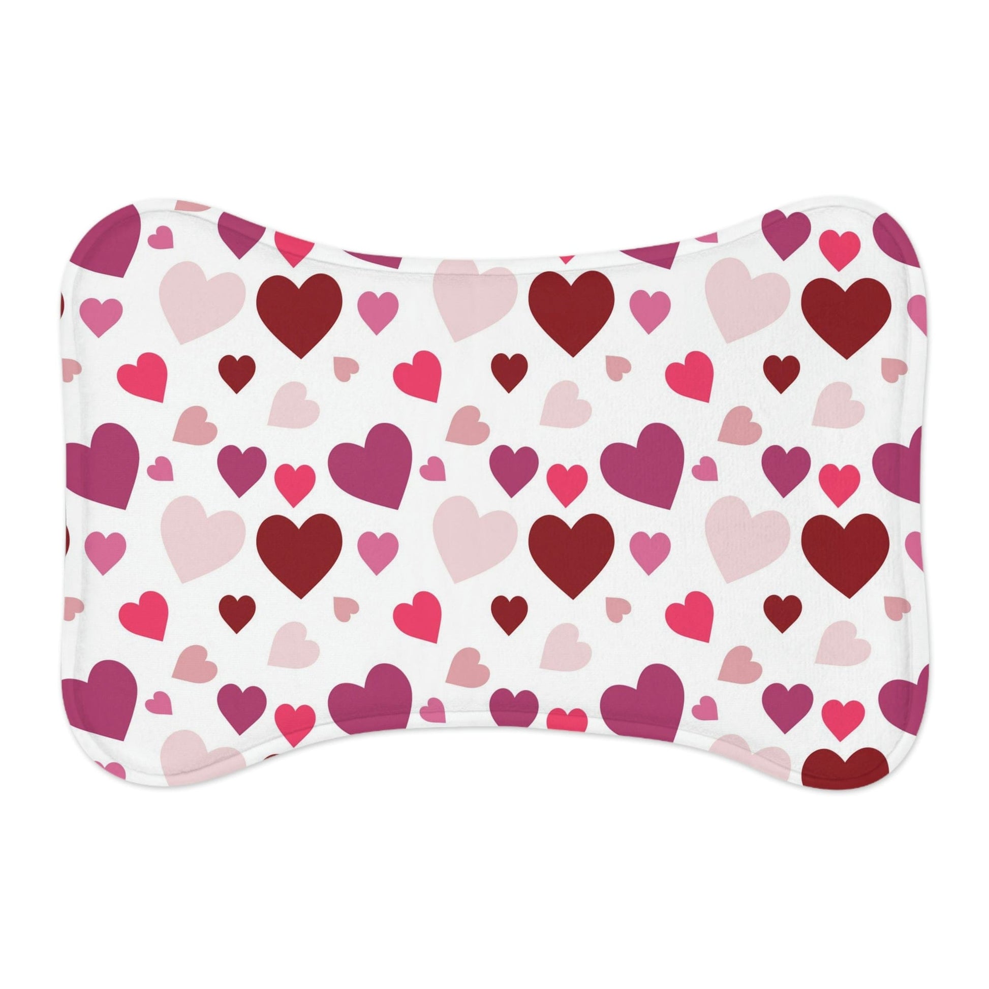 Vday Hearts Pattern White Pet Feeding Mat Bone Shape for Dogs & Cats Bone shape (19" x 14") White  - HolidayShoppingFinds