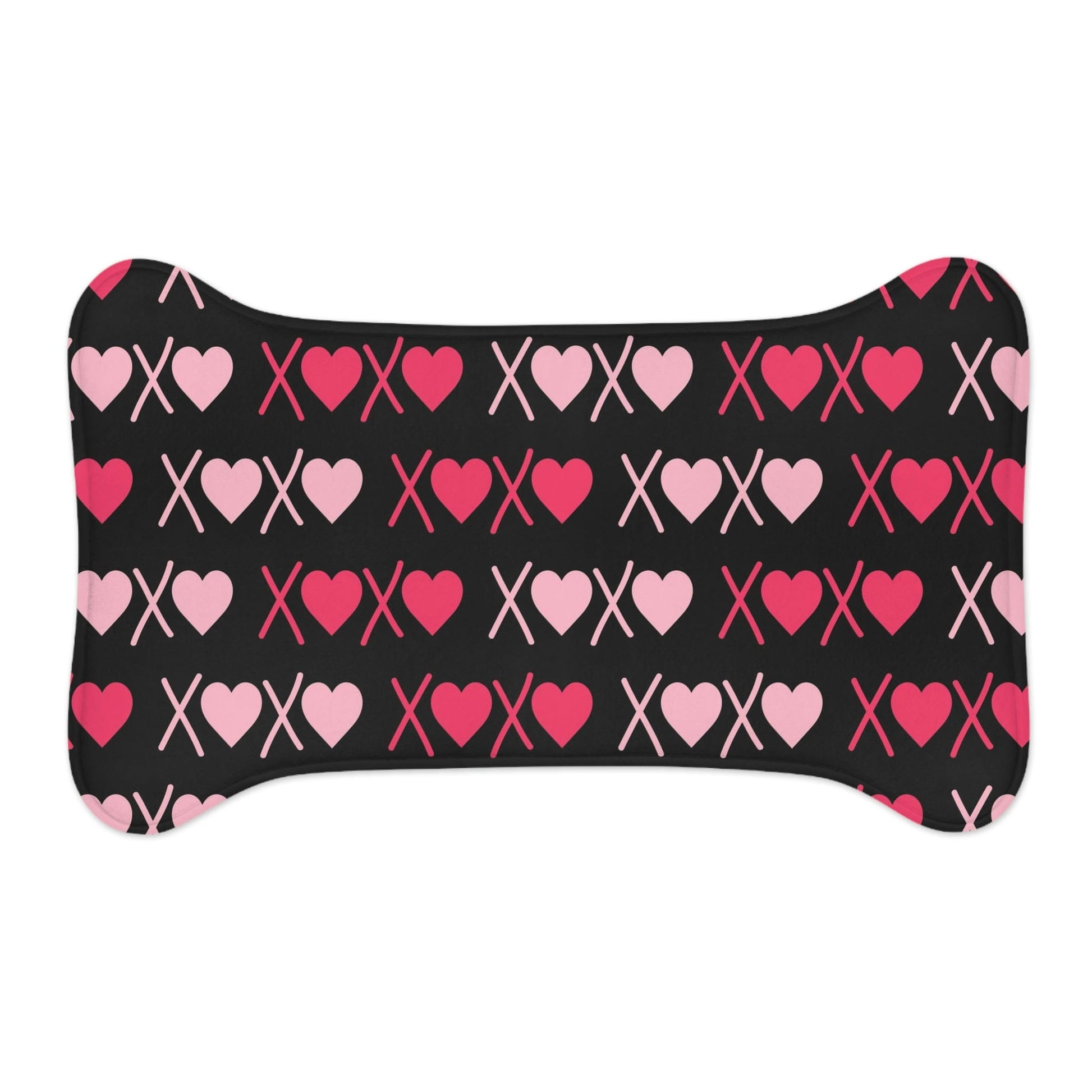 XoXo Pink Heart Pattern Bone Shape Pet Feeding Mat Black for Cats/Dogs Bone shape (30" × 18") White  - HolidayShoppingFinds