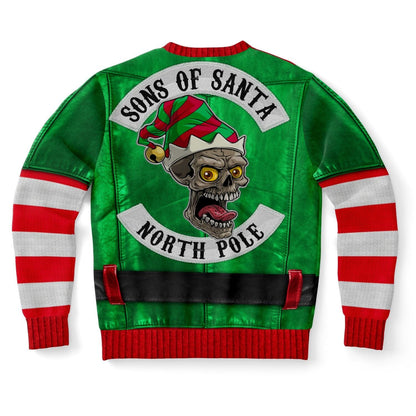 Santa's Little Biker Help Ugly Christmas Sweatshirt Funny Sweater    - HolidayShoppingFinds