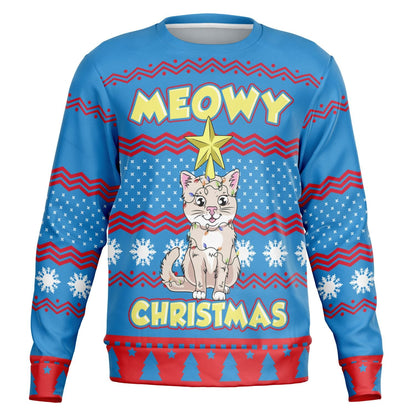 Meowy Christmas Ugly Sweatshirt for Cat Lovers Funny Sweater Unisex    - HolidayShoppingFinds