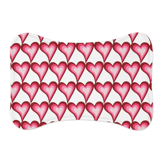 Pink Hearts White Pet Feeding Mat Bone Shape Dog/Cat Food Placemat Bone shape (19" x 14") White  - HolidayShoppingFinds