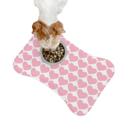 Big Pink Heart Valentine Dog Feeding Mat Bone Shape Pet Food Placemat Bone shape (19" x 14") White  - HolidayShoppingFinds