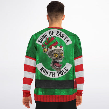 Santa's Little Biker Help Ugly Christmas Sweatshirt Funny Sweater    - HolidayShoppingFinds