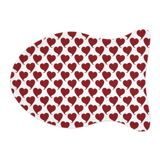 Lovely Red Hearts White Pet Feeding Mat Fish Shape Dog / Cat Food Mat Fish shape (19" × 14") White  - HolidayShoppingFinds