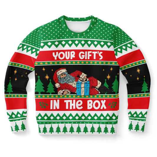 Your Gift in the Box Santa Ugly Christmas Sweatshirt Unisex Sweater XS   - HolidayShoppingFinds