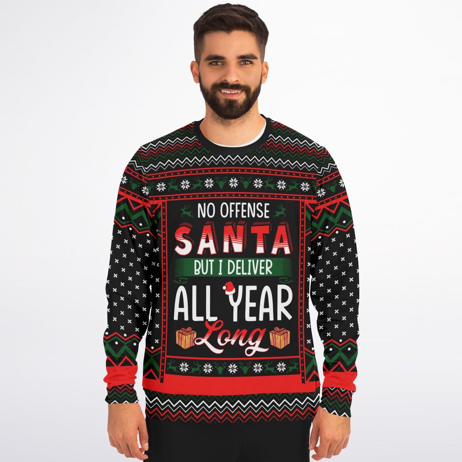 All Year Long Delivery Ugly Christmas Sweatshirt for Mailman Driver    - HolidayShoppingFinds