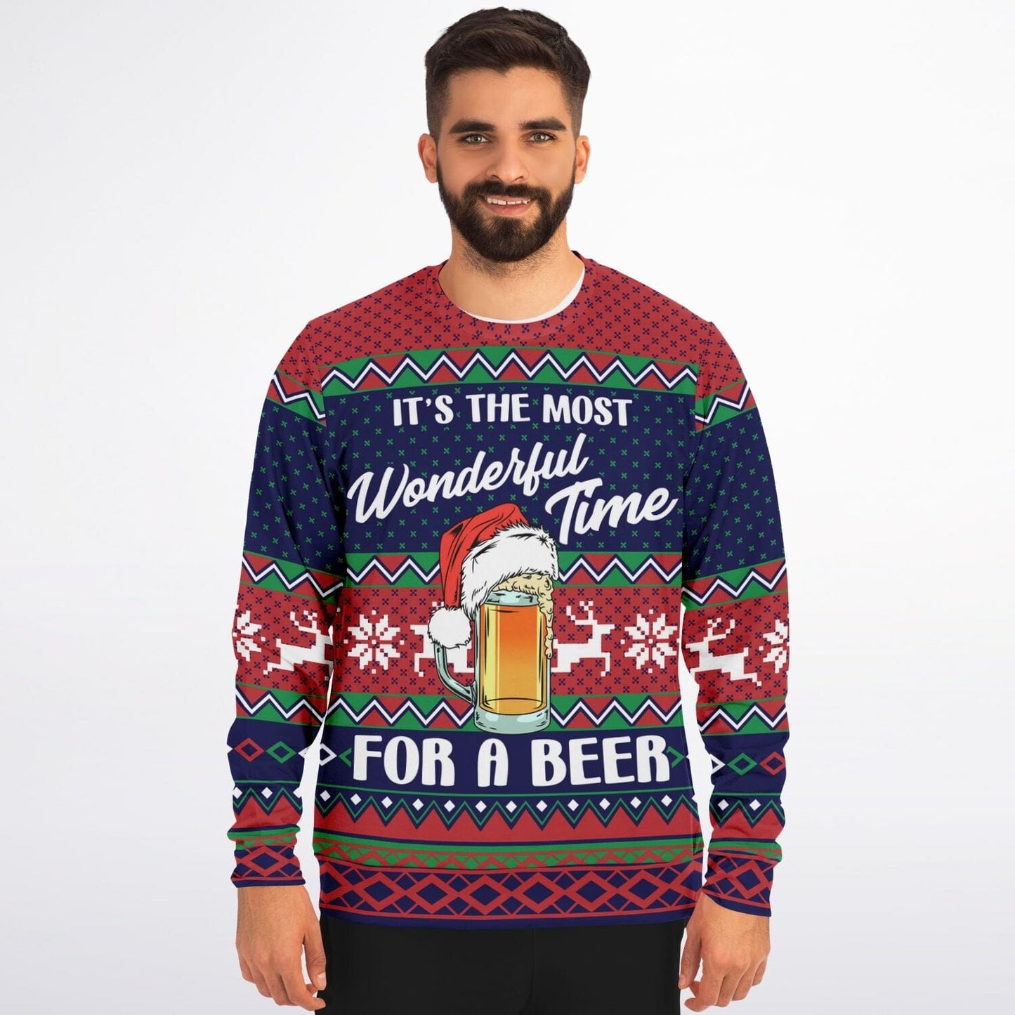 Wonderful Time for a Beer Ugly Christmas Sweatshirt for Beer Lover    - HolidayShoppingFinds