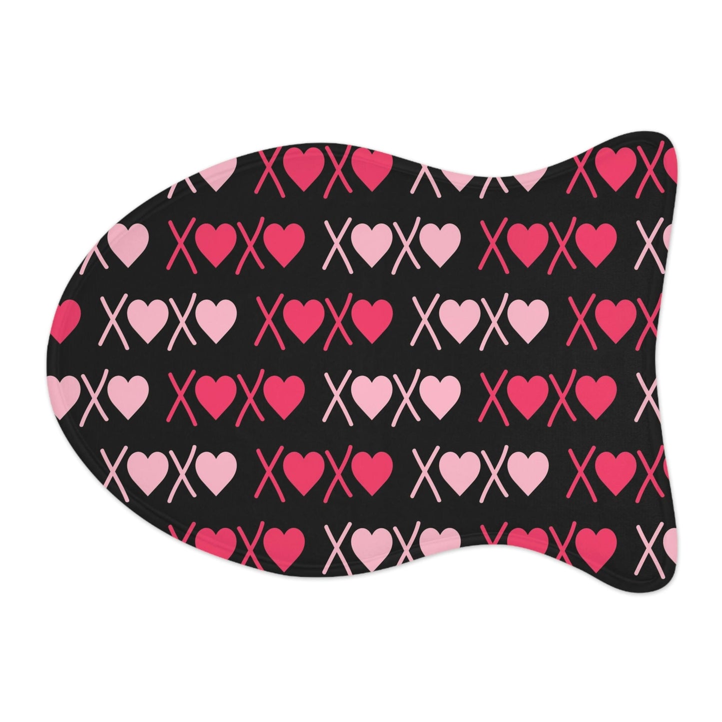 XoXo Pink Red Heart Black Pet Feeding Mat Fish Shape Dog/Cat Food Mat Fish shape (19" × 14") White  - HolidayShoppingFinds