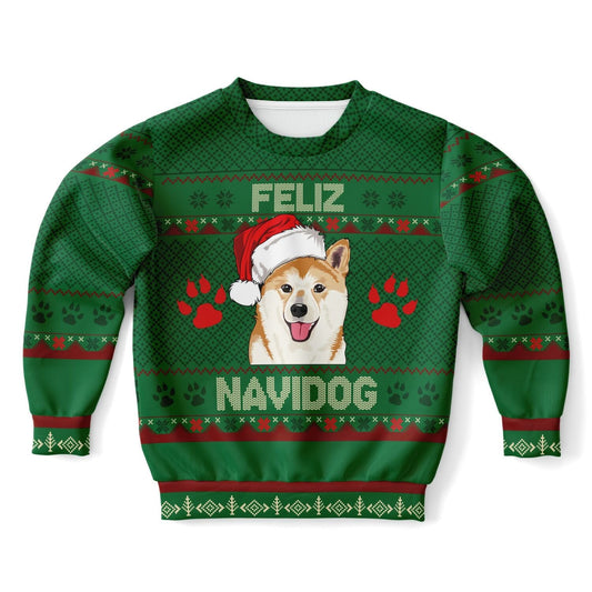 Shiba Inu Feliz Navidog Ugly Christmas Sweatshirt Kids Funny Sweater XXS   - HolidayShoppingFinds