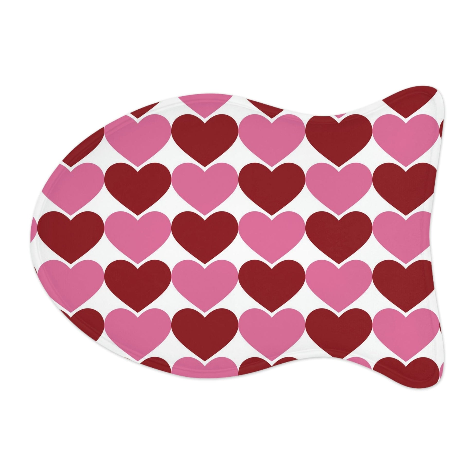 Big Red Pink Hearts Valentine Pet Feeding Mat Fish Shape Cat Food Mat Fish shape (19" × 14") White  - HolidayShoppingFinds