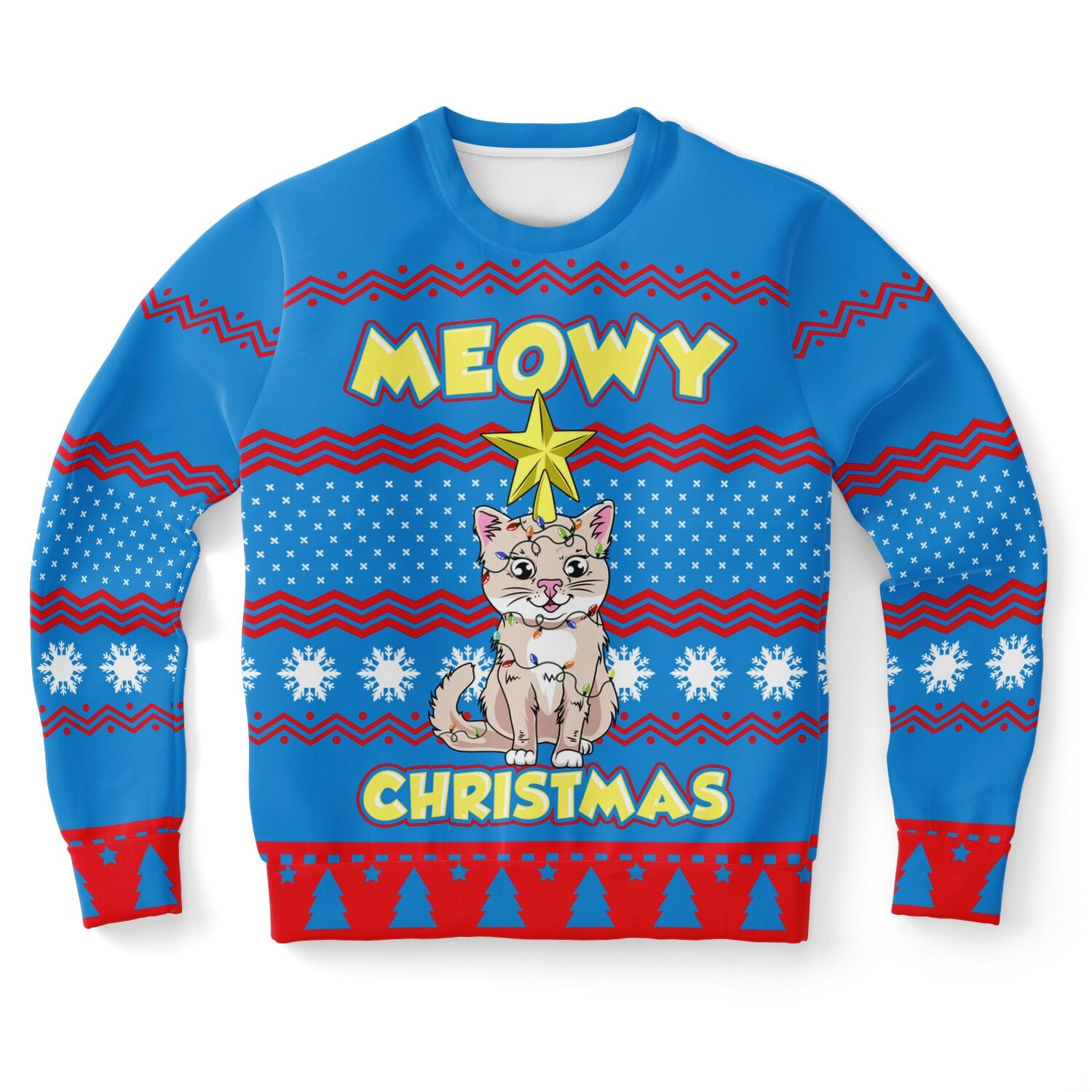 Meowy Christmas Ugly Sweatshirt for Cat Lovers Funny Sweater Unisex XS   - HolidayShoppingFinds