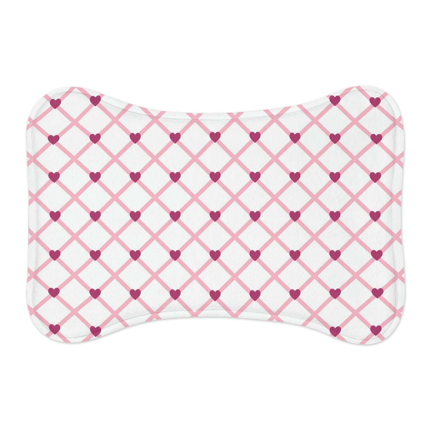 Lovely Pink Heart Pattern White Pet Feeding Mat Bone Shape Cats & Dogs    - HolidayShoppingFinds