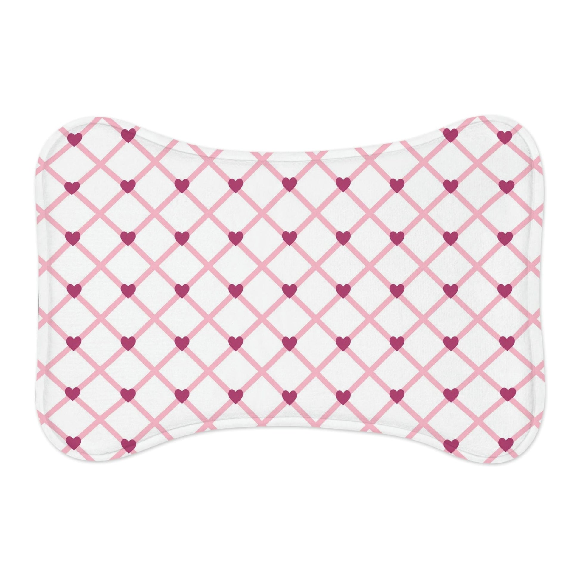 Lovely Pink Heart Pattern White Pet Feeding Mat Bone Shape Cats & Dogs    - HolidayShoppingFinds