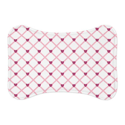 Lovely Pink Heart Pattern White Pet Feeding Mat Bone Shape Cats & Dogs    - HolidayShoppingFinds